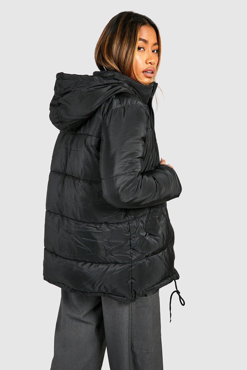 hooded longline puffer jacket