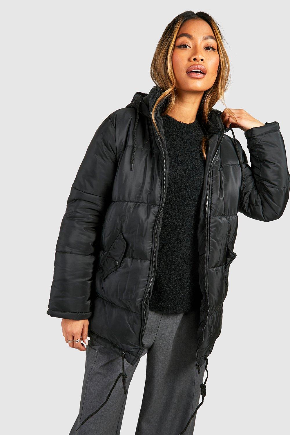 Ladies longline best sale black puffer coat