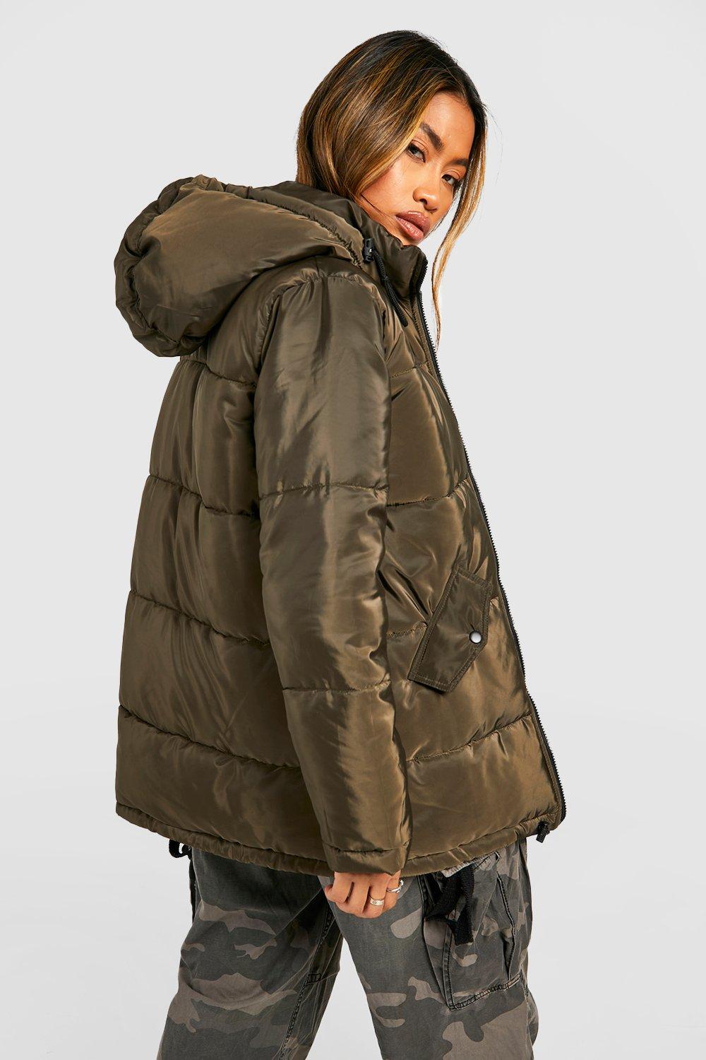 Womens evening shadow longline hooded best sale puffer jacket