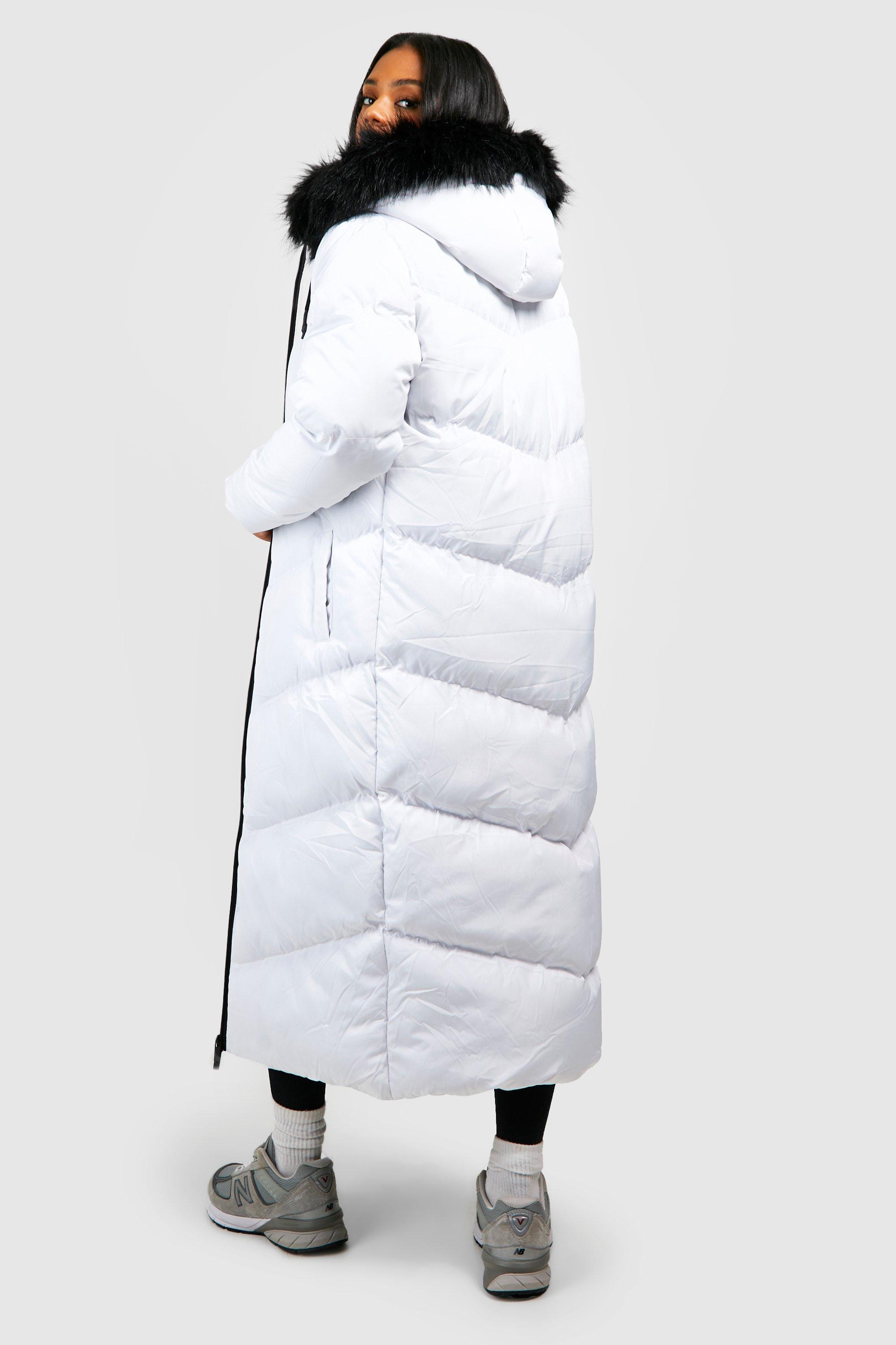 Longline Faux Fur Trim Puffer Jacket