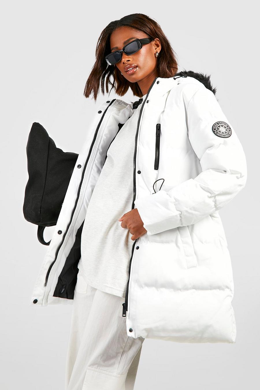 White Luxe Technical Faux Fur Trim Parka Coat