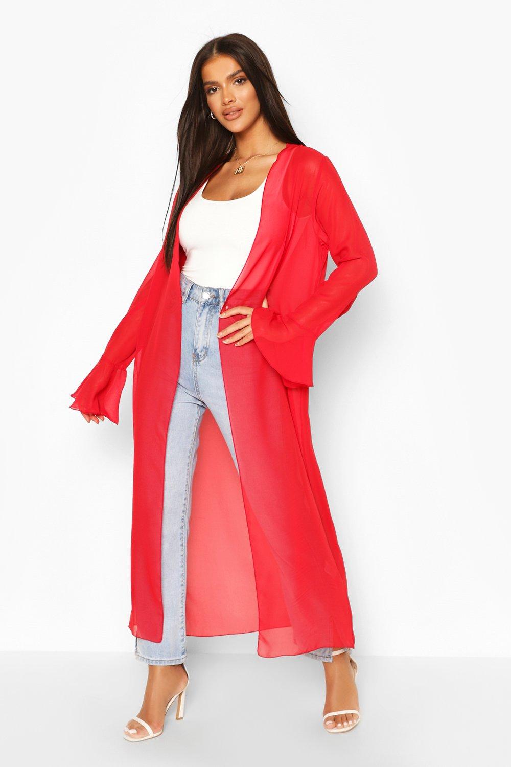 Flute Sleeve Maxi Chiffon Kimono