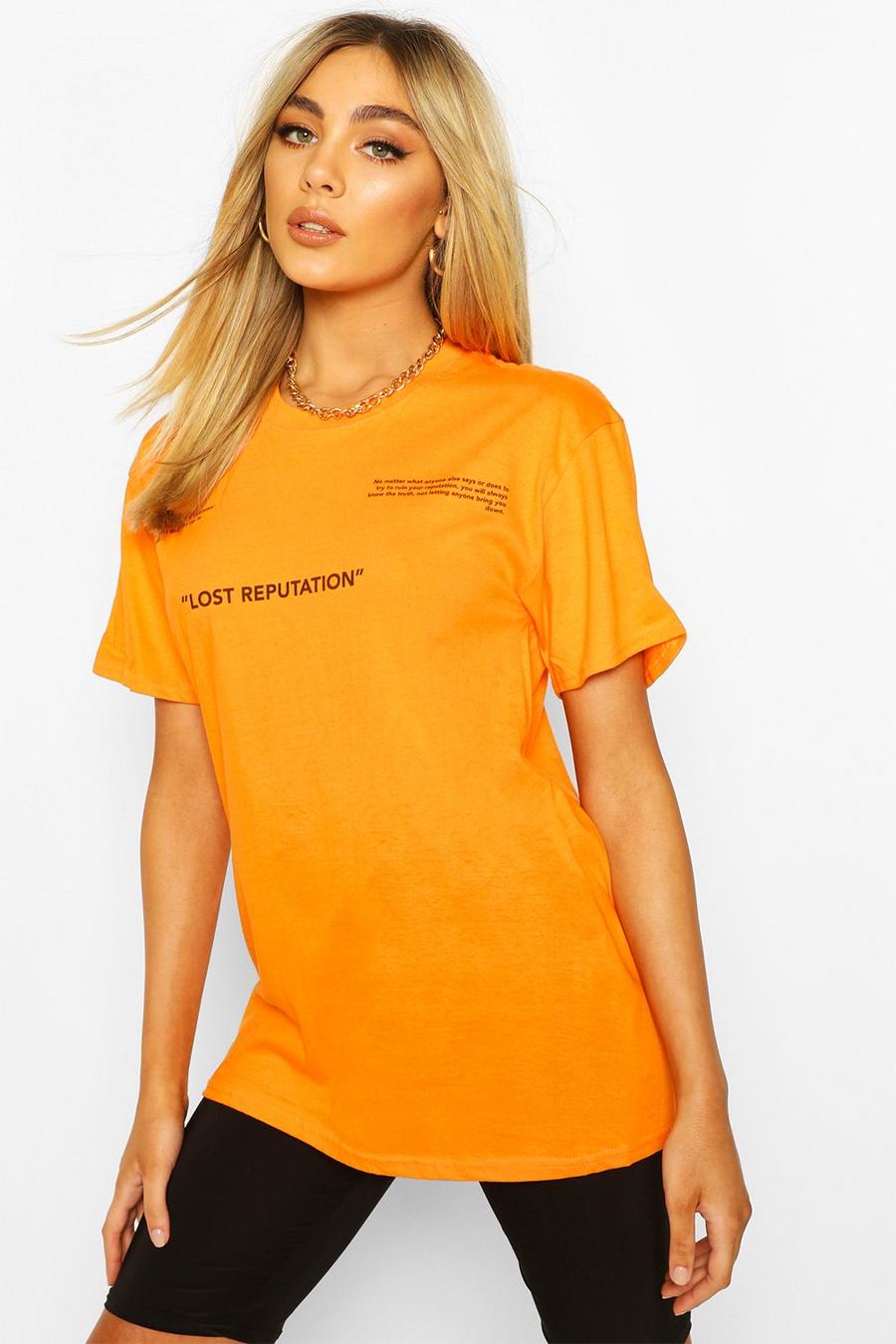 Camiseta con estampado de eslogan Lost Reputation, Naranja image number 1