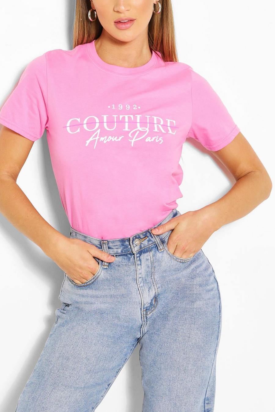 Pink "Couture" T-shirt med tryck image number 1