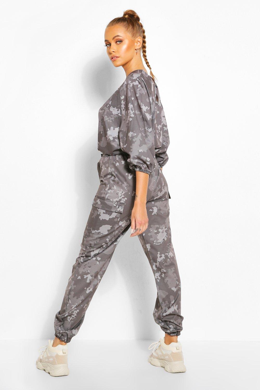 grey camo print cargo pants