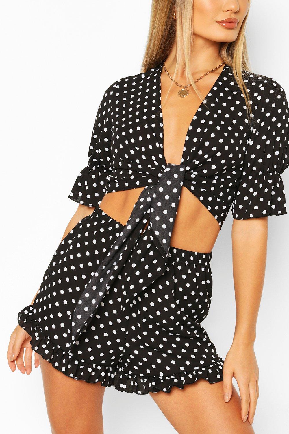 polka dot tie front top