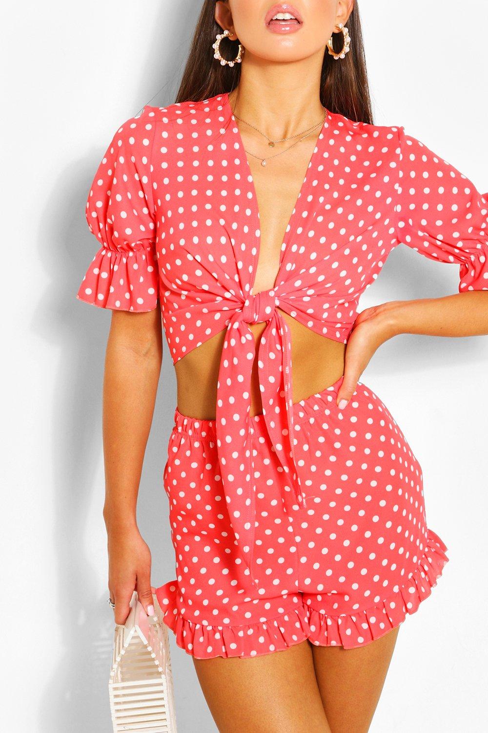 Red polka dot hot sale two piece set