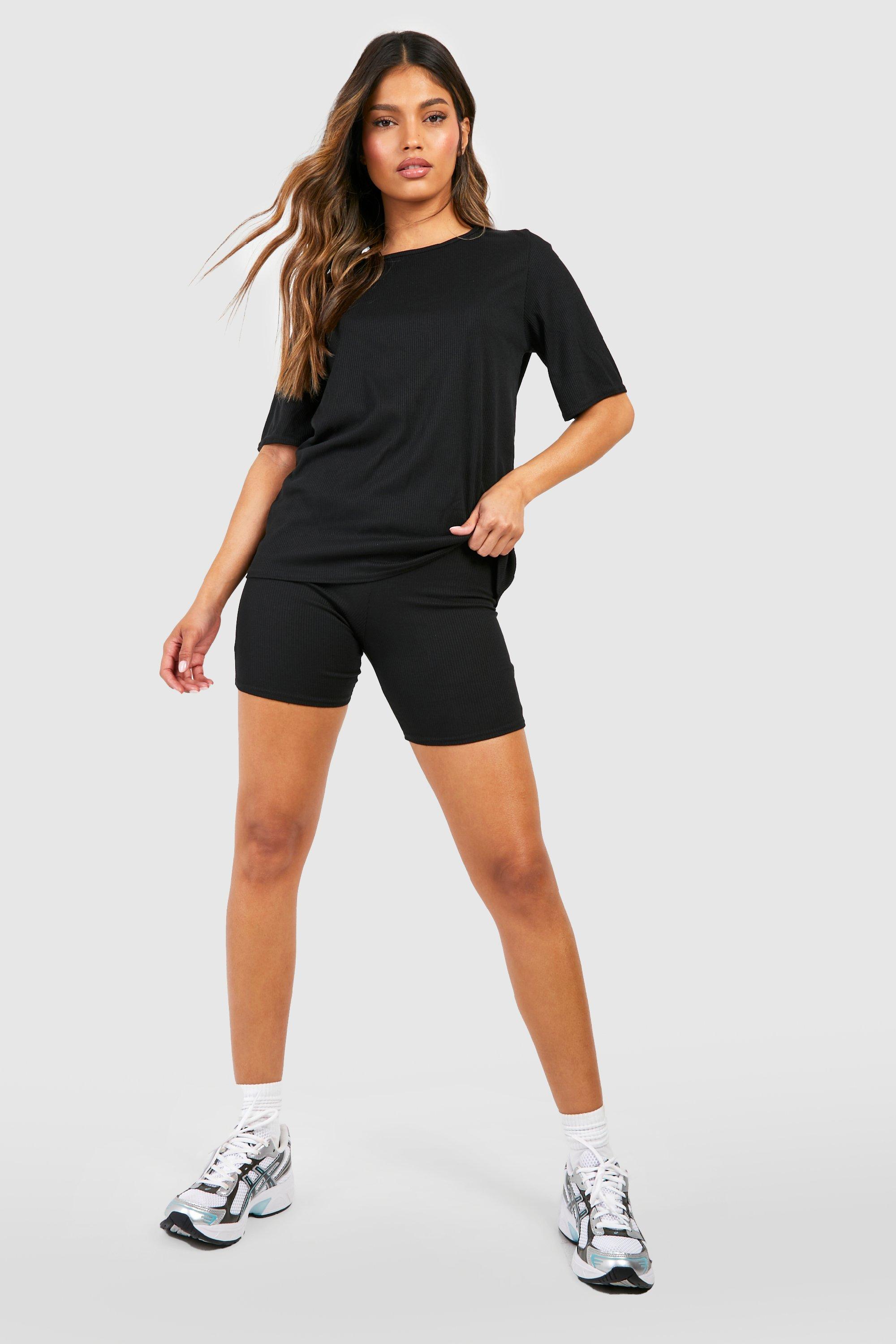 Hype Black Oversized T-Shirt and Cycle Shorts Women's Set