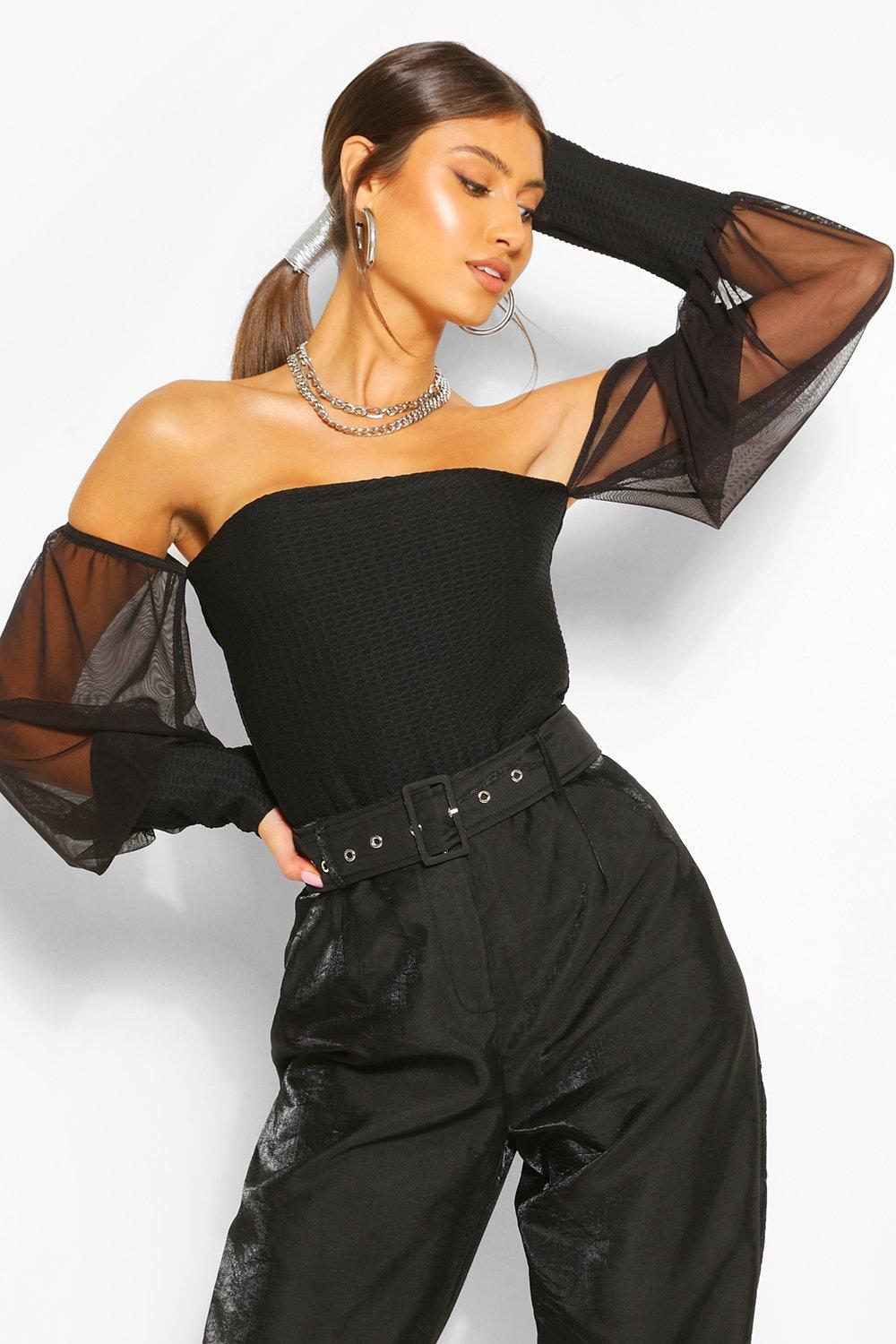 boohoo black bardot top