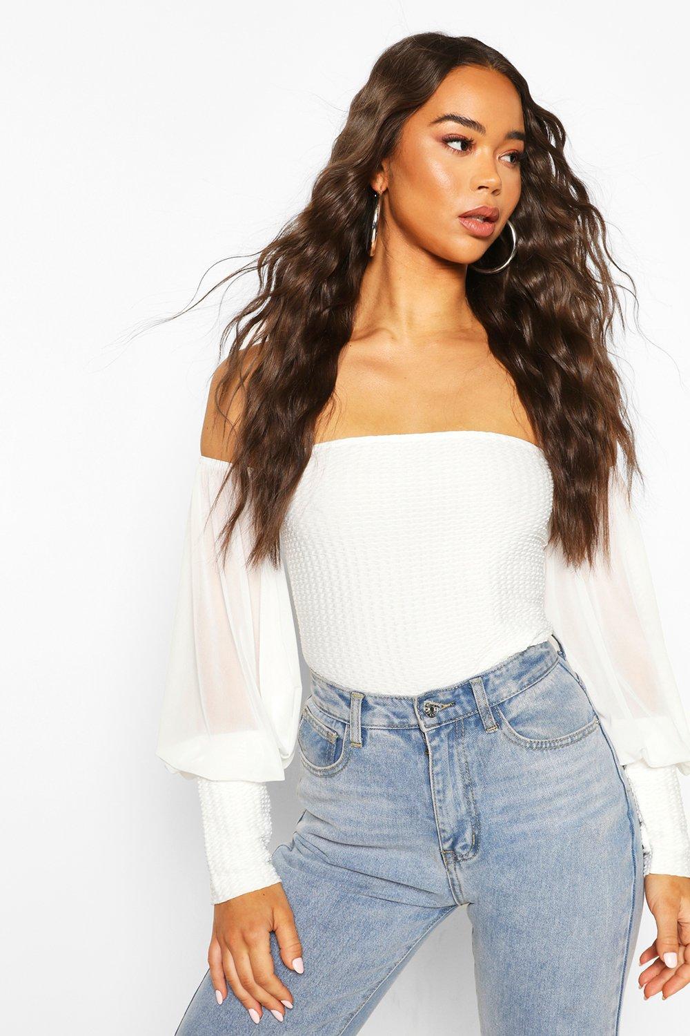 Boohoo white shop bardot top