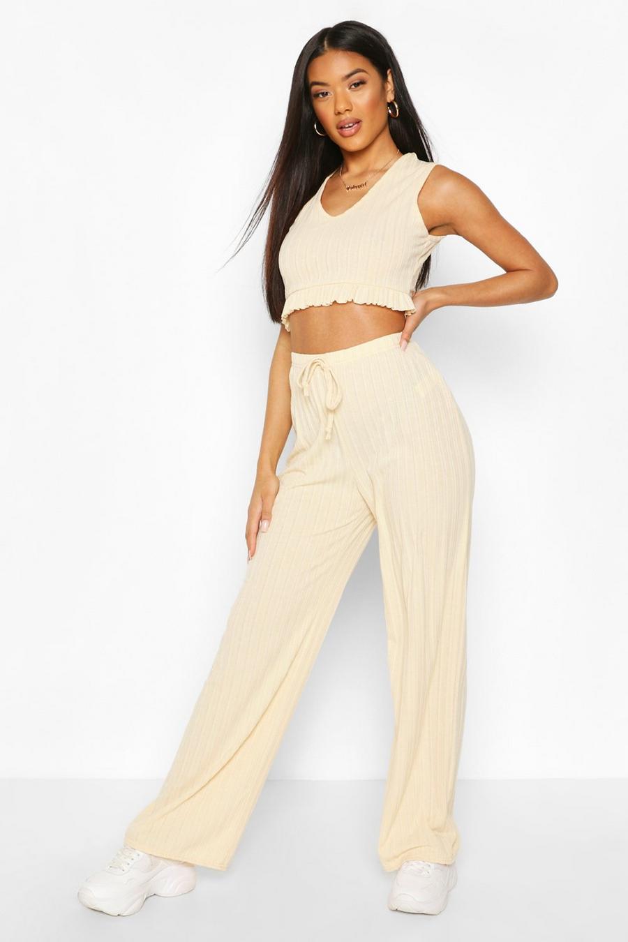 Rib Ruffle Hem Top And Pants Two-Piece image number 1