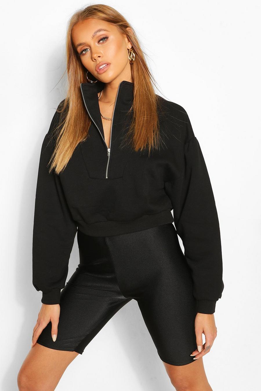 Black 1/2 Zip Panelled Sweatshirt image number 1