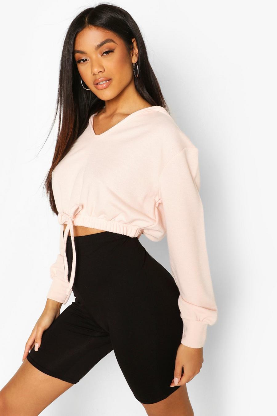 Nude Hooded Crop Sweat Top and Cycling Short Co-Ord image number 1