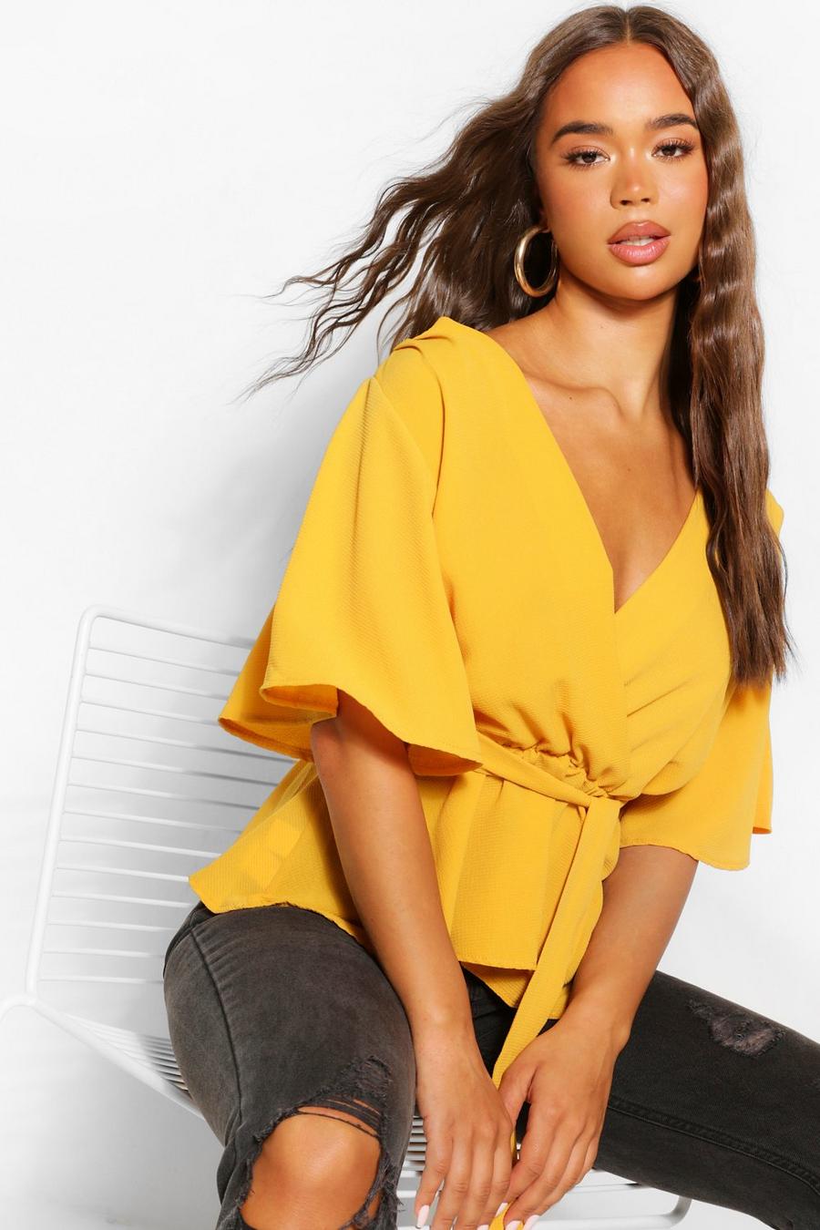 Mustard Frill Sleeve Blouse image number 1