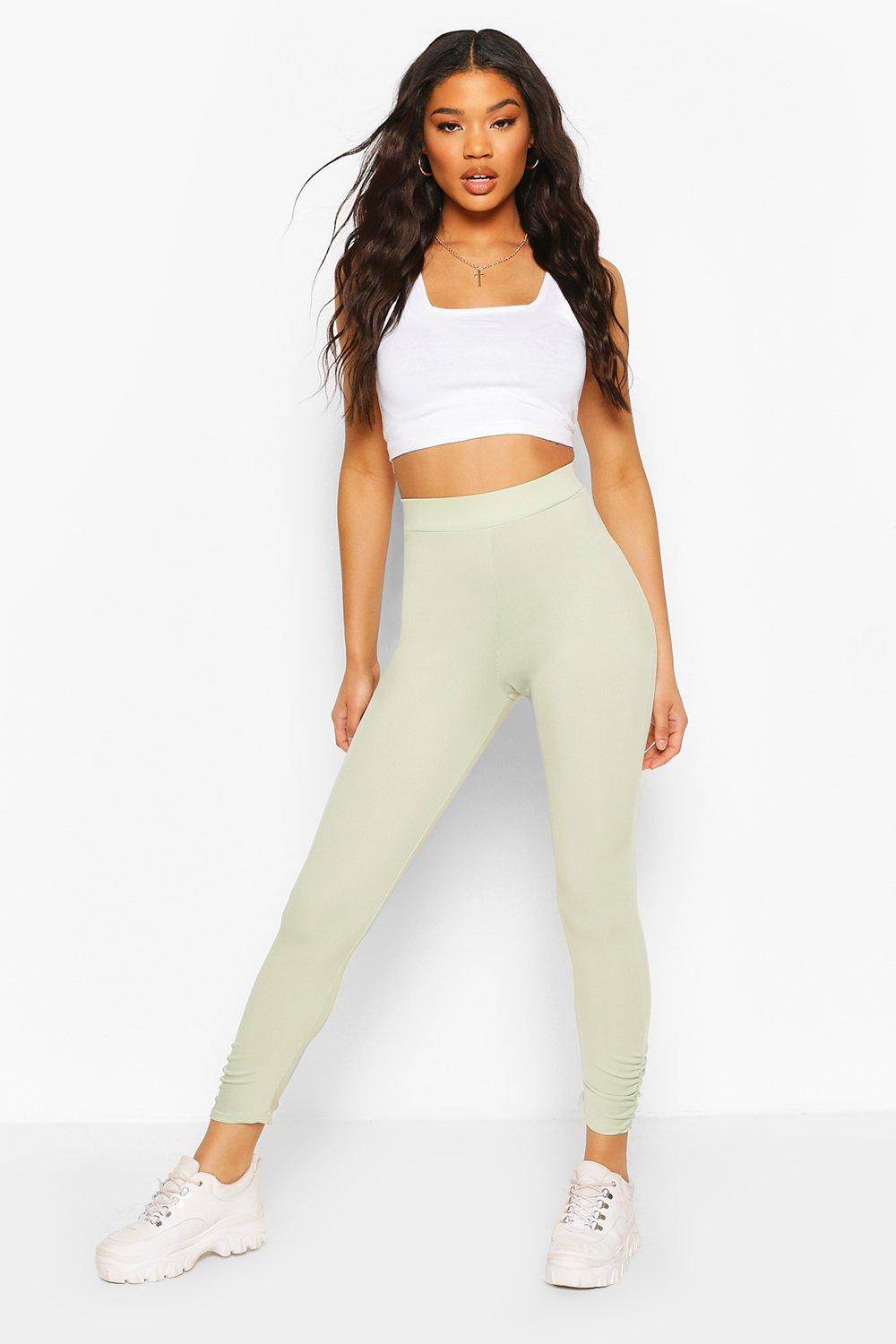 High-Waisted Ruched Ankle-Length Leggings for Women