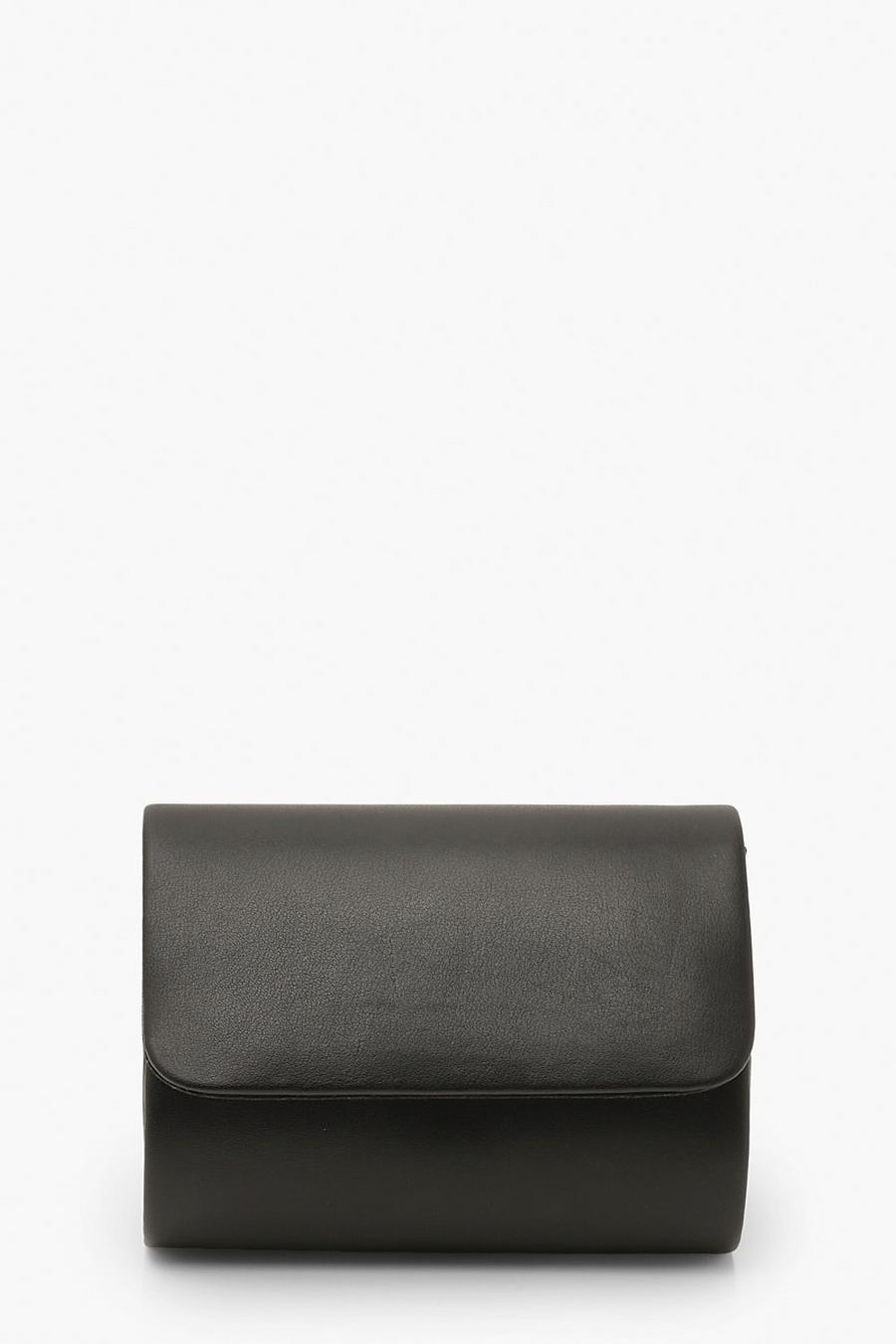Black PU Structured Mini Clutch Bag & Chain image number 1