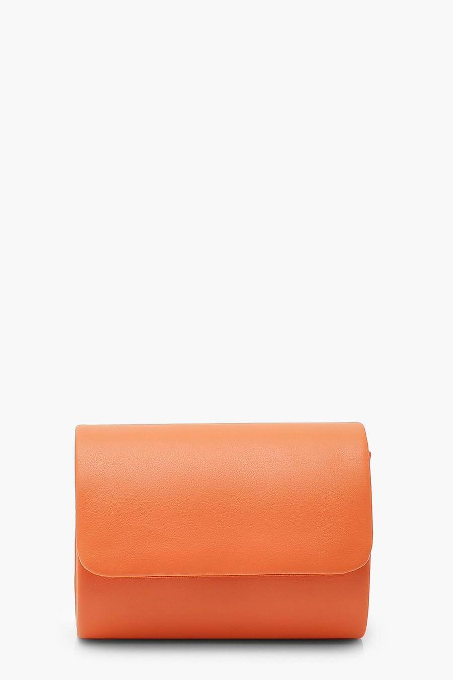 Orange PU Structured Mini Clutch Bag & Chain image number 1