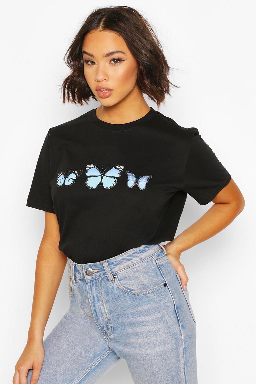 Camiseta con estampado de mariposas, Negro nero image number 1