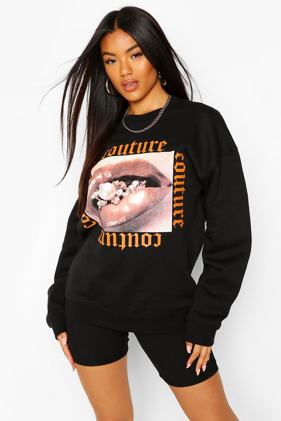 "Couture" Sweatshirt med slogantryck image number 1