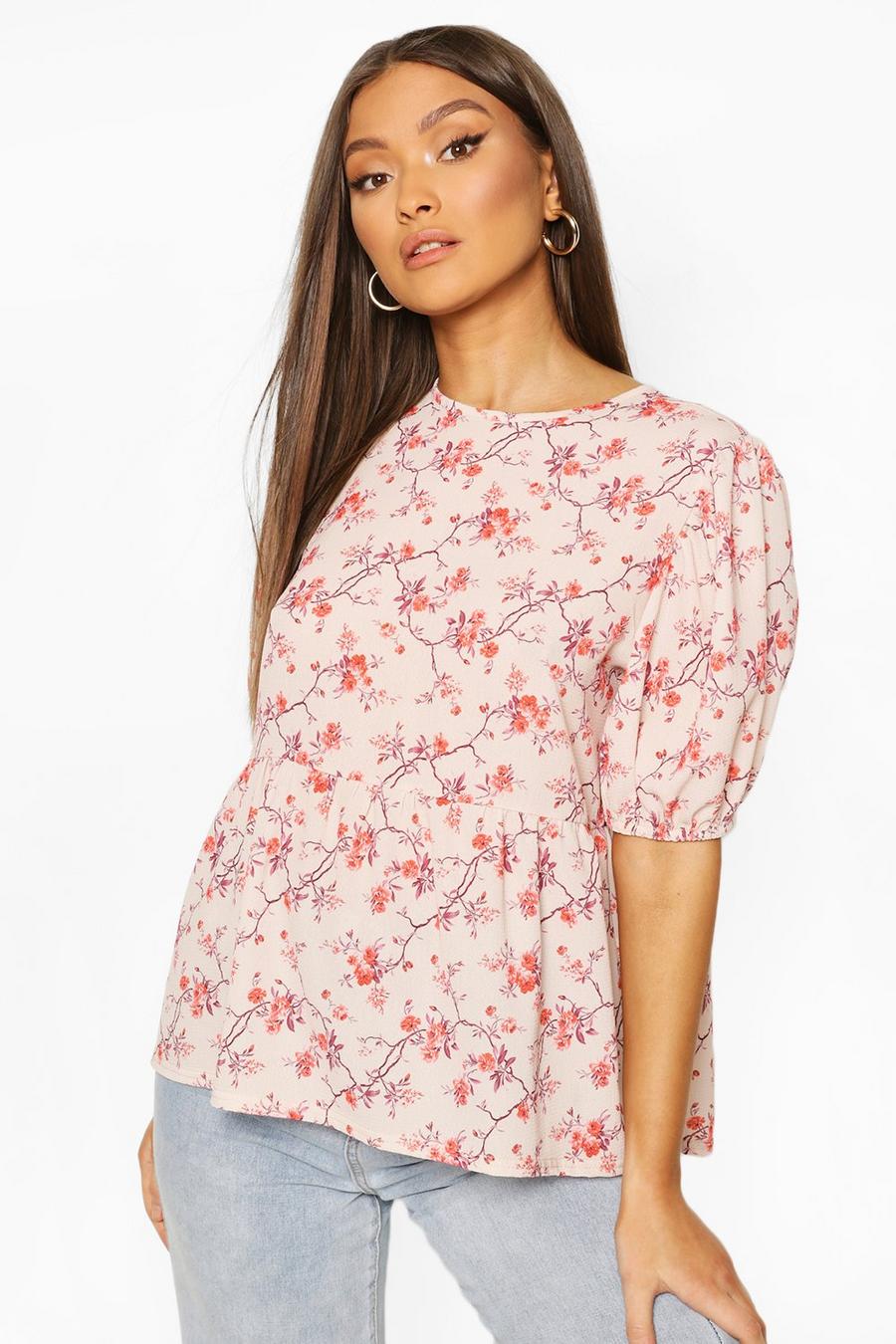 Floral Puff Sleeve Woven Smock Top image number 1