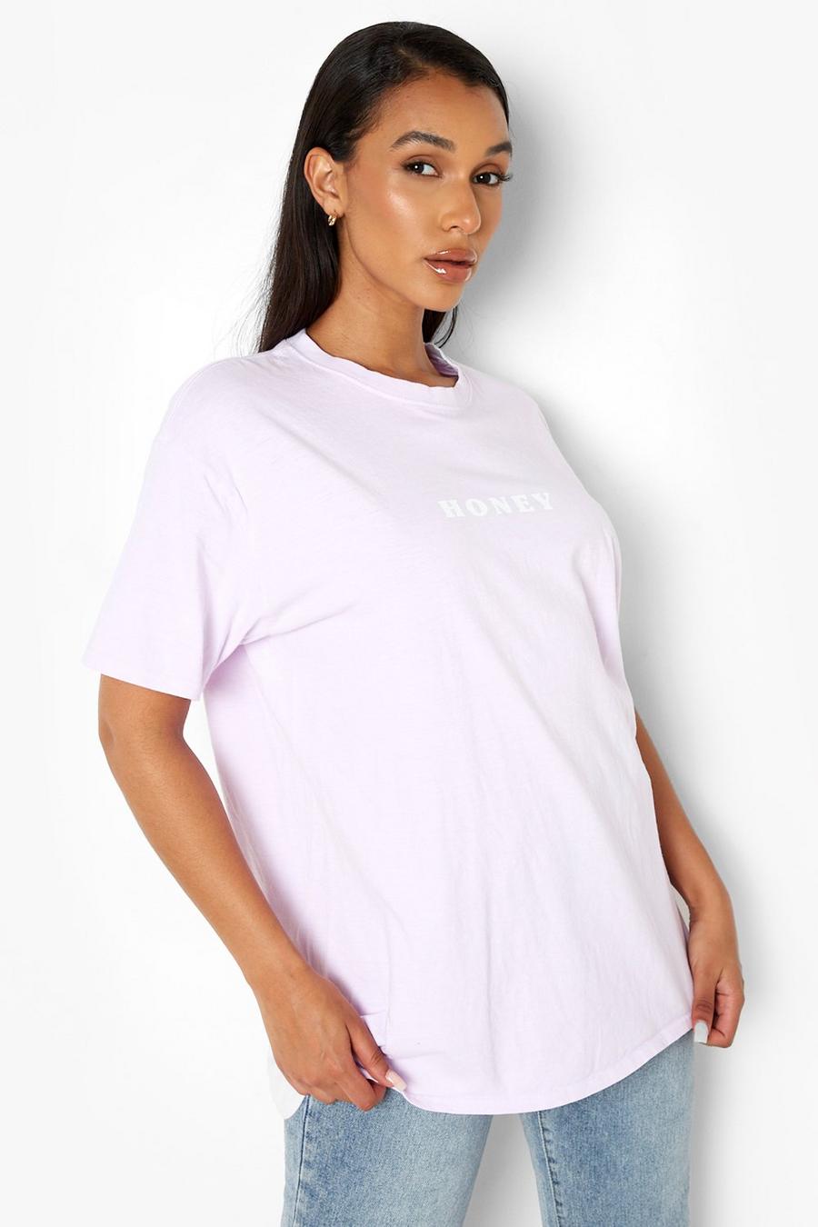 T-shirt effetto lavato con scritta “Honey”, Lilla image number 1