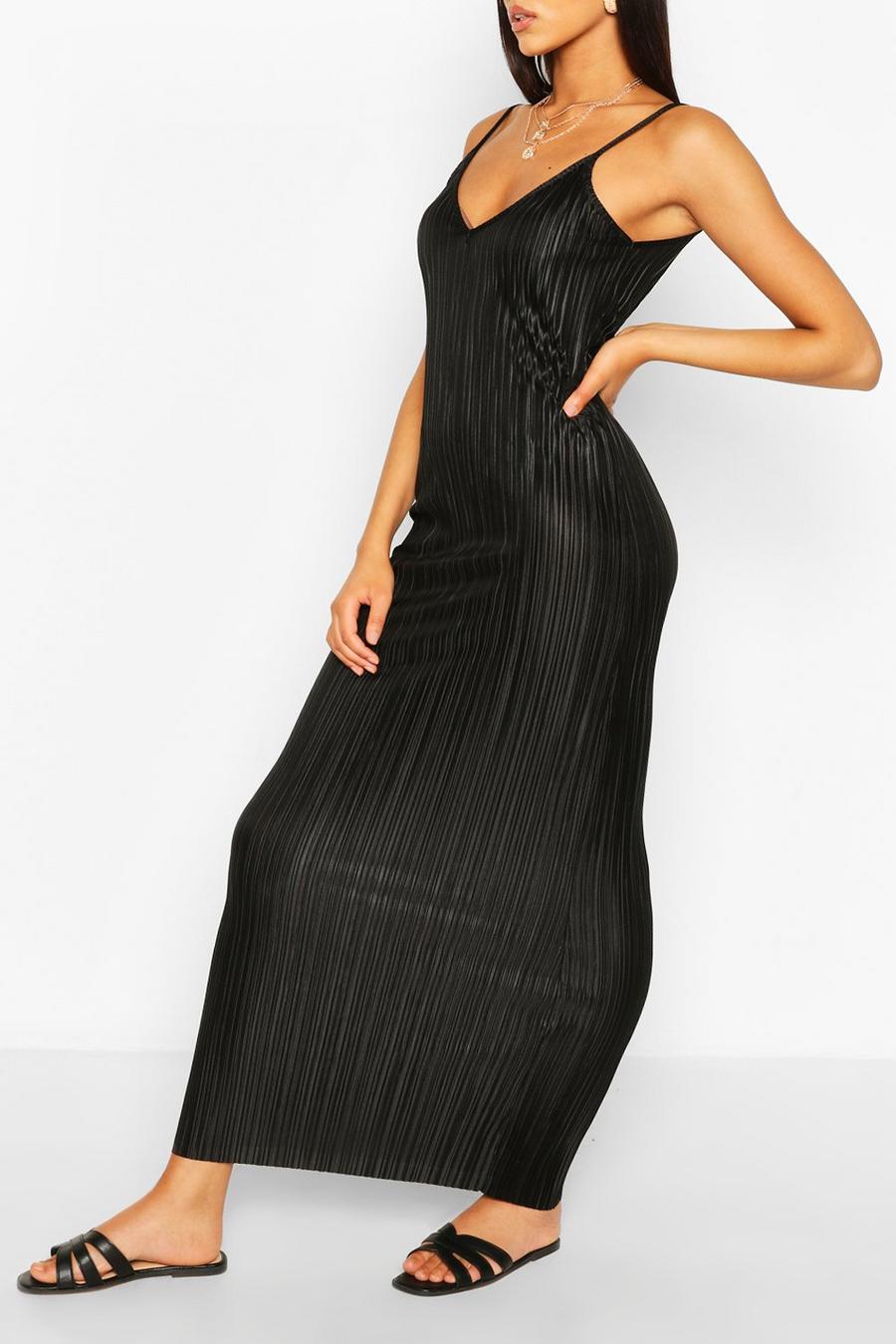 Zwart Strappy maxi-jurk met plisse image number 1