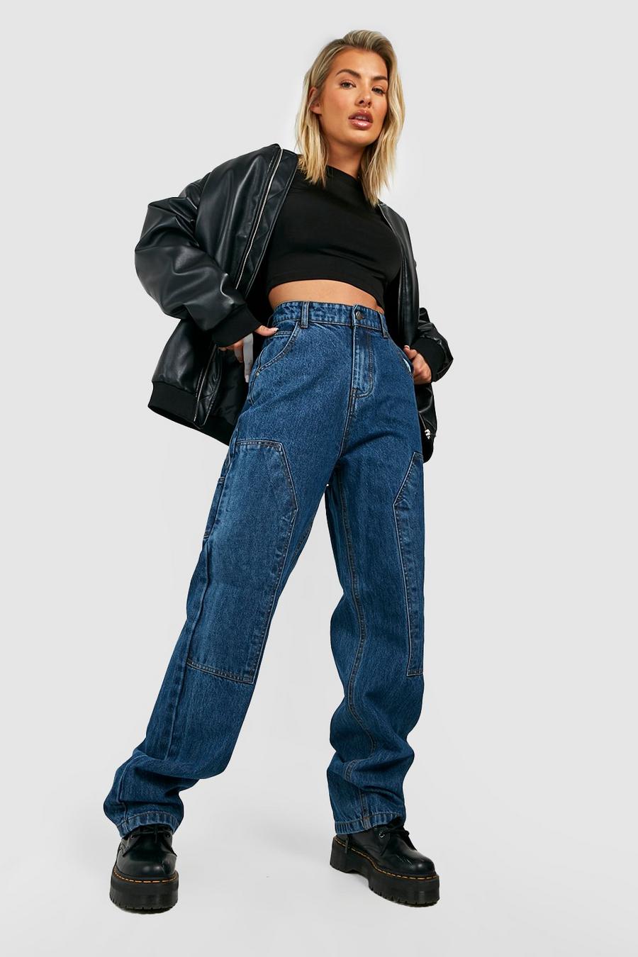 Indigo ג'ינס בגזרת אבא High Rise בסגנון מחויט ומשוחרר  image number 1