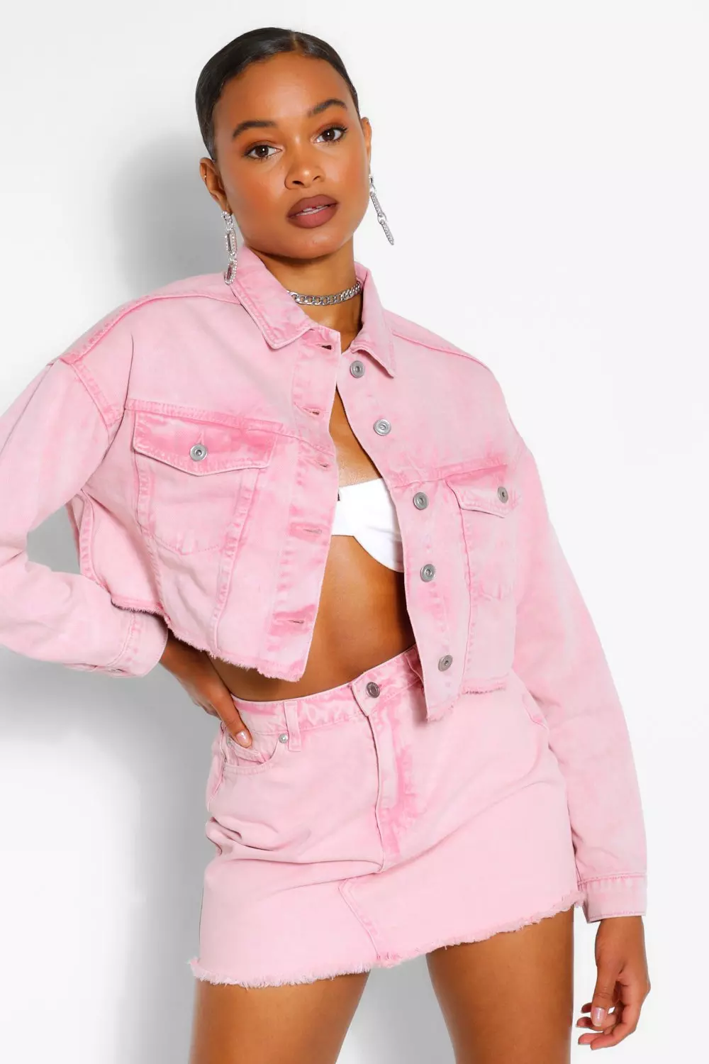 Acid wash cropped denim jacket sale