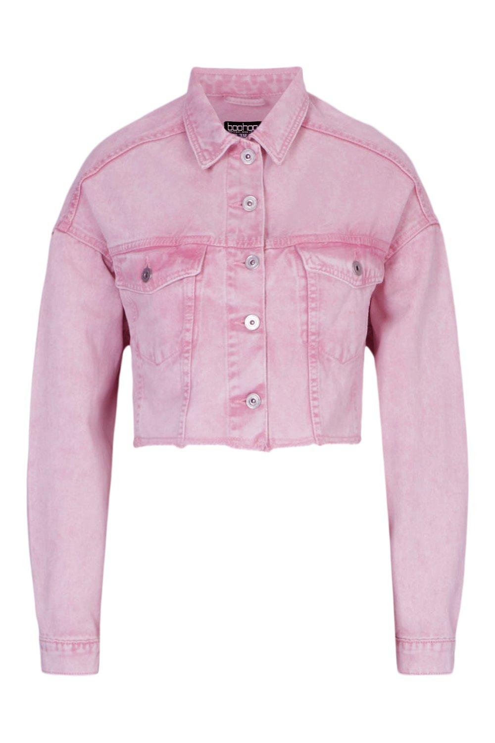 pink acid wash denim jacket