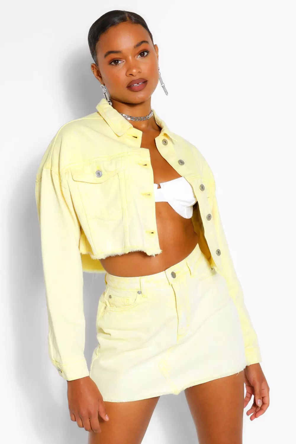 Cropped yellow 2025 denim jacket