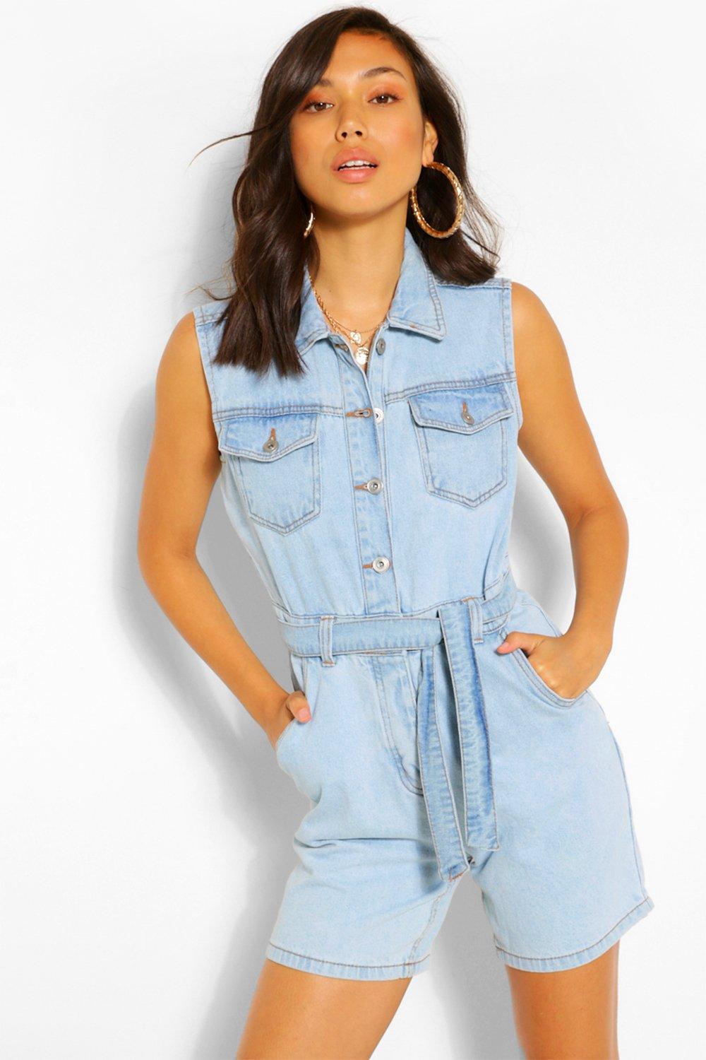 boohoo denim playsuit