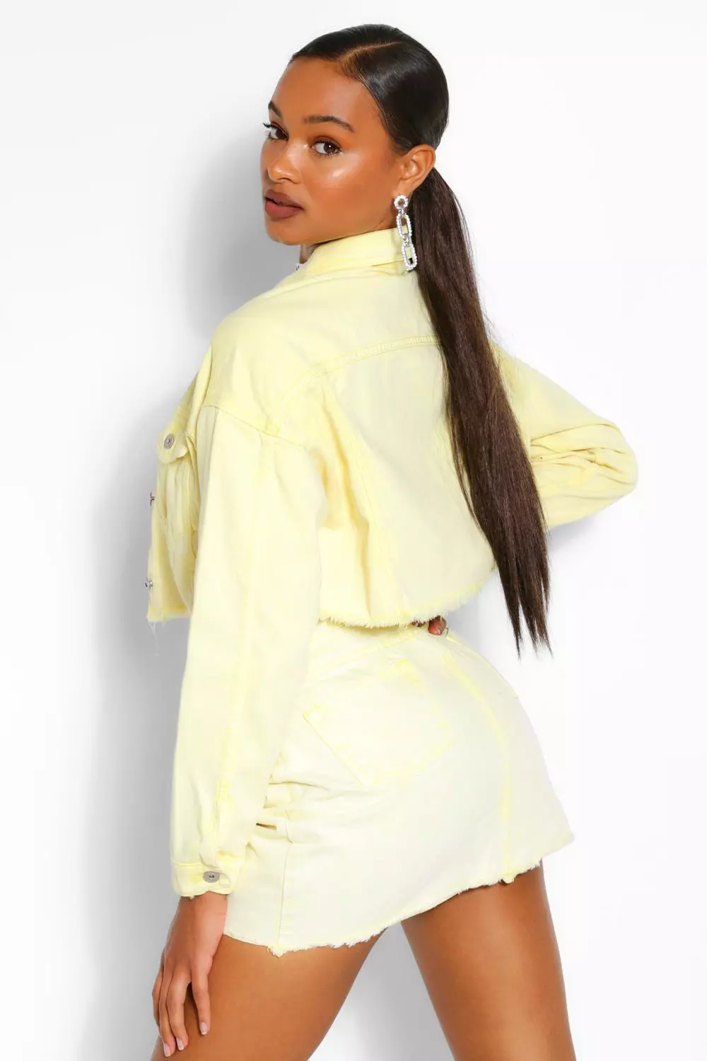 Boohoo yellow shop denim skirt