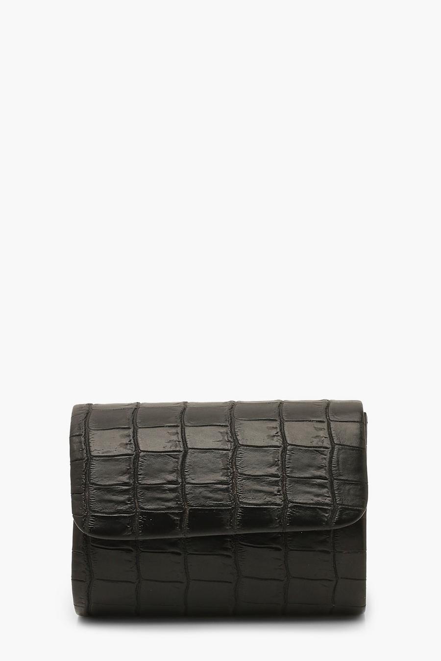 Black Mini Croc Structured Clutch Bag & Chain image number 1