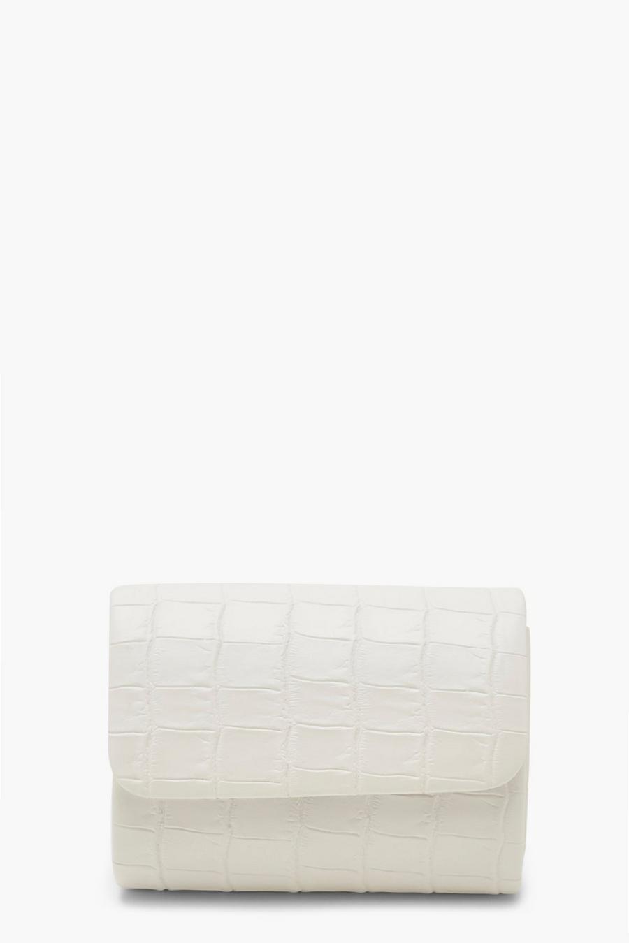 White Mini Croc Structured Clutch Bag & Chain image number 1