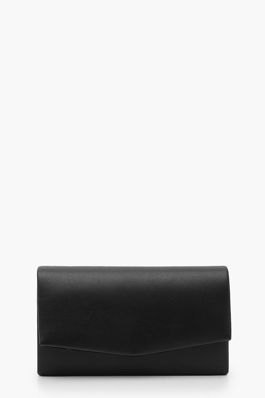 Black Smooth PU Structured Clutch Bag & Chain