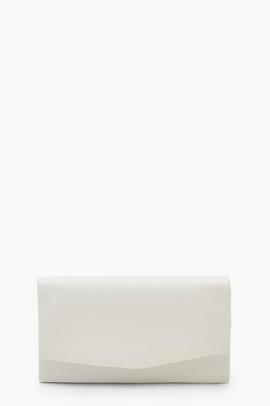 Bolso de cuero sintético suave texturizado de mano con cadena, White blanco