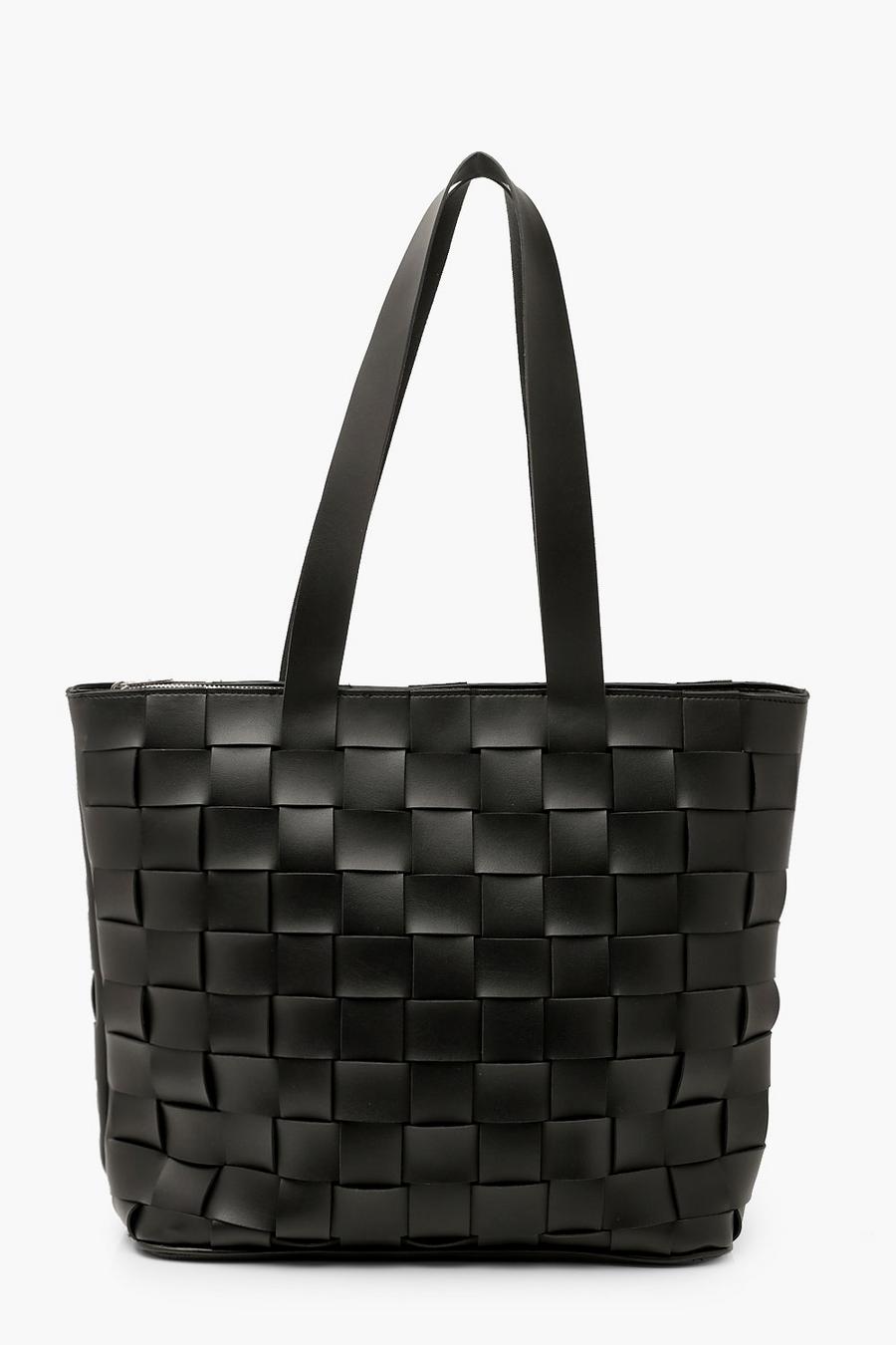 Black PU Weave Tote Bag image number 1