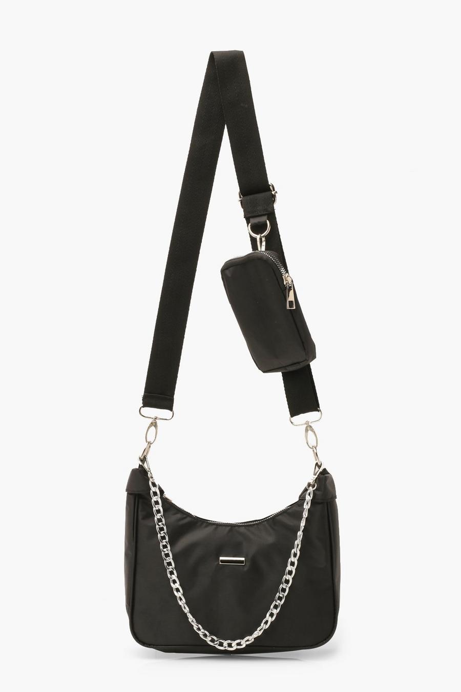 Black Nylon Multi Way Cross Body Bag With Mini Bag