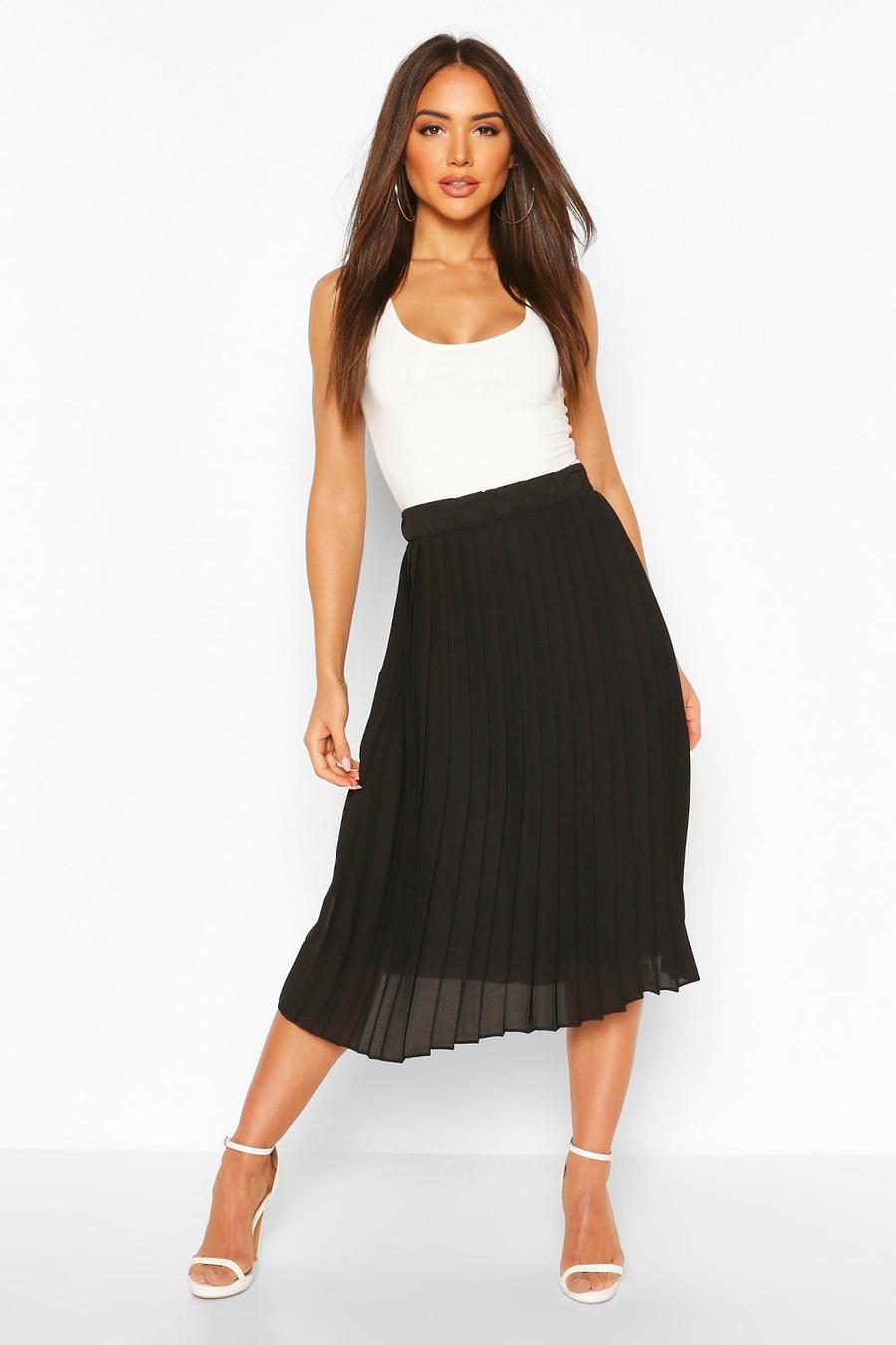 Black Woven Pleated Midi Skirt image number 1