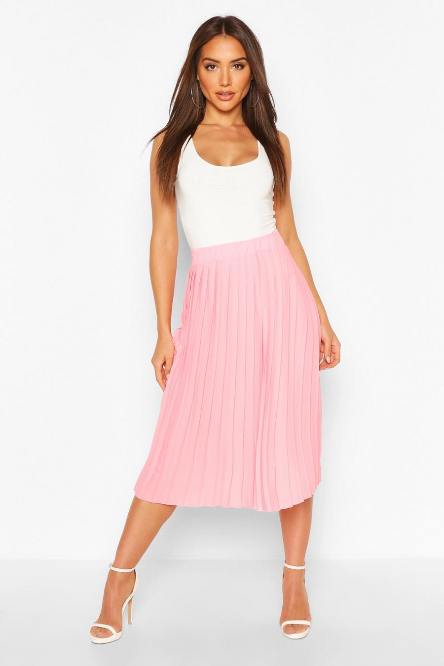 Pink Woven Pleated Midi Skirt image number 1