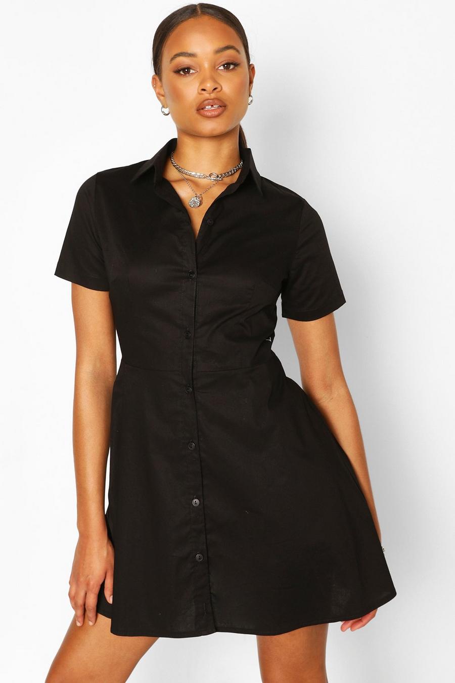 Black Skjortklänning i bomull med skaterkjol image number 1