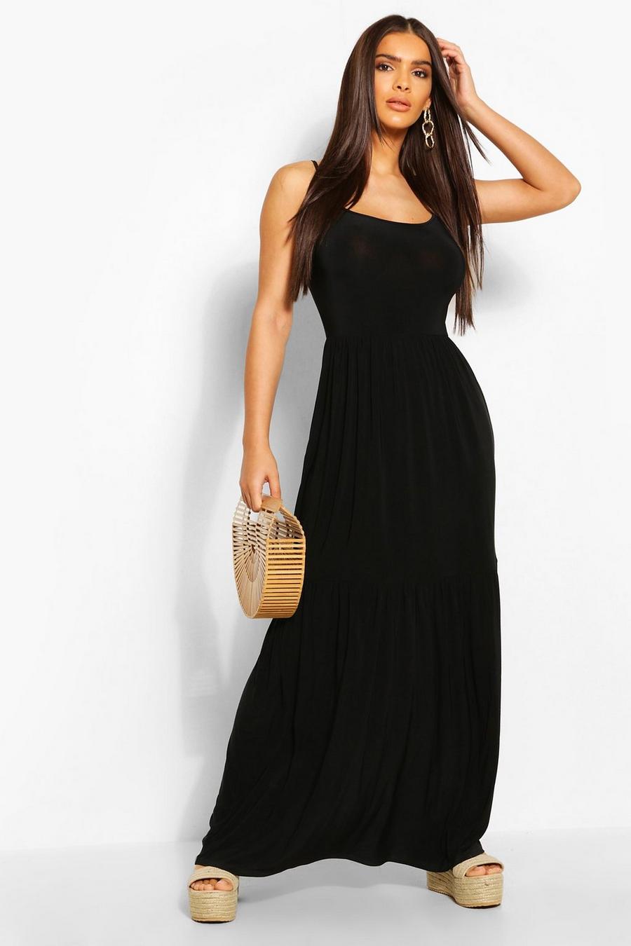 Black Tiered Strappy Maxi Dress image number 1