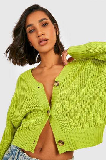 Green Chunky Knit Cropped Cardigan