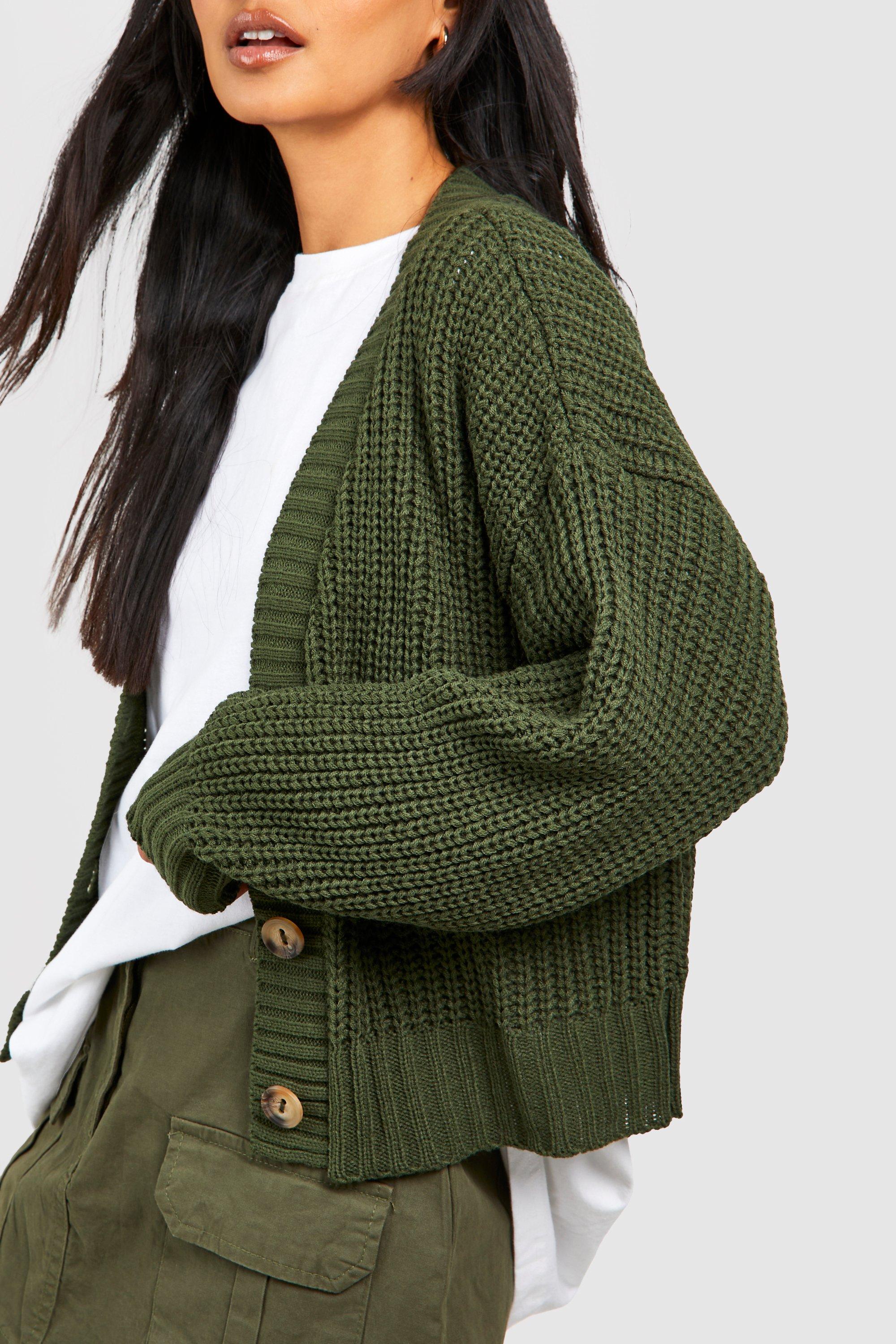 Khaki chunky 2025 knit cardigan