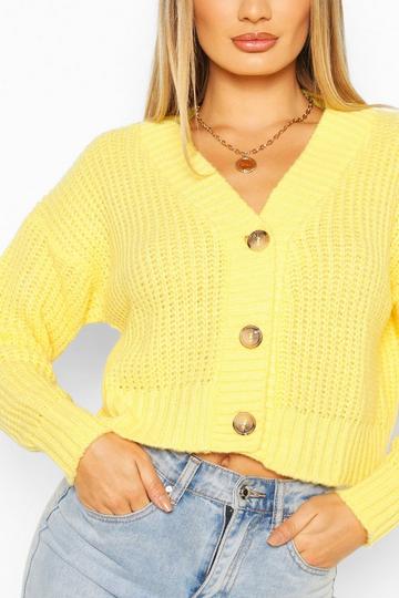 Lemon Yellow Chunky Knit Cropped Cardigan