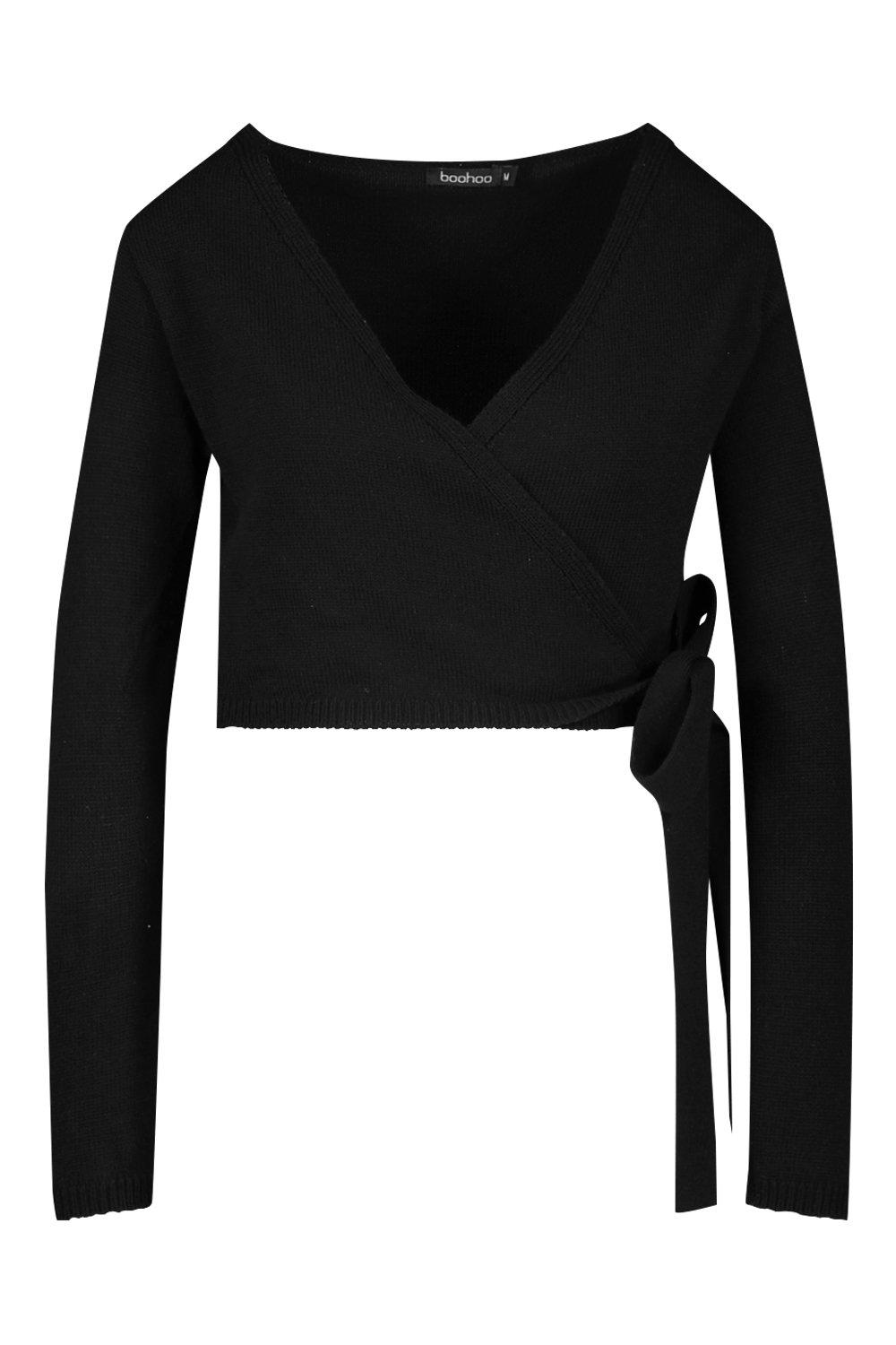 Crop Wrap Tie Front Cardigan boohoo CA