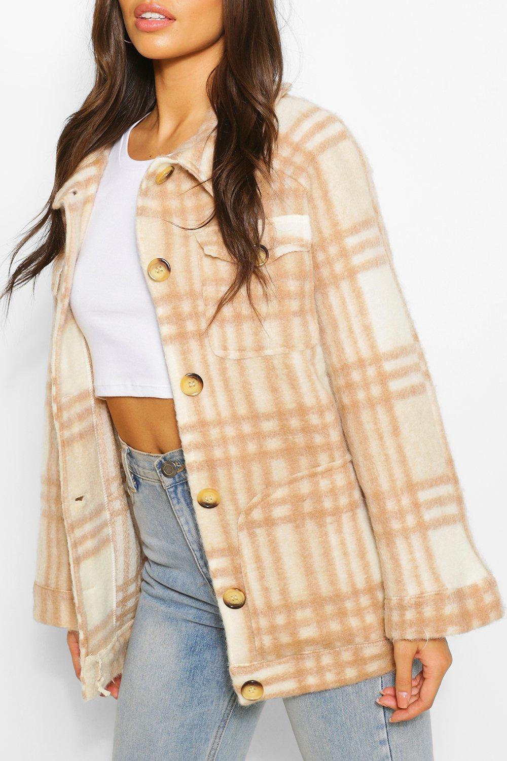 wool check jacket womens