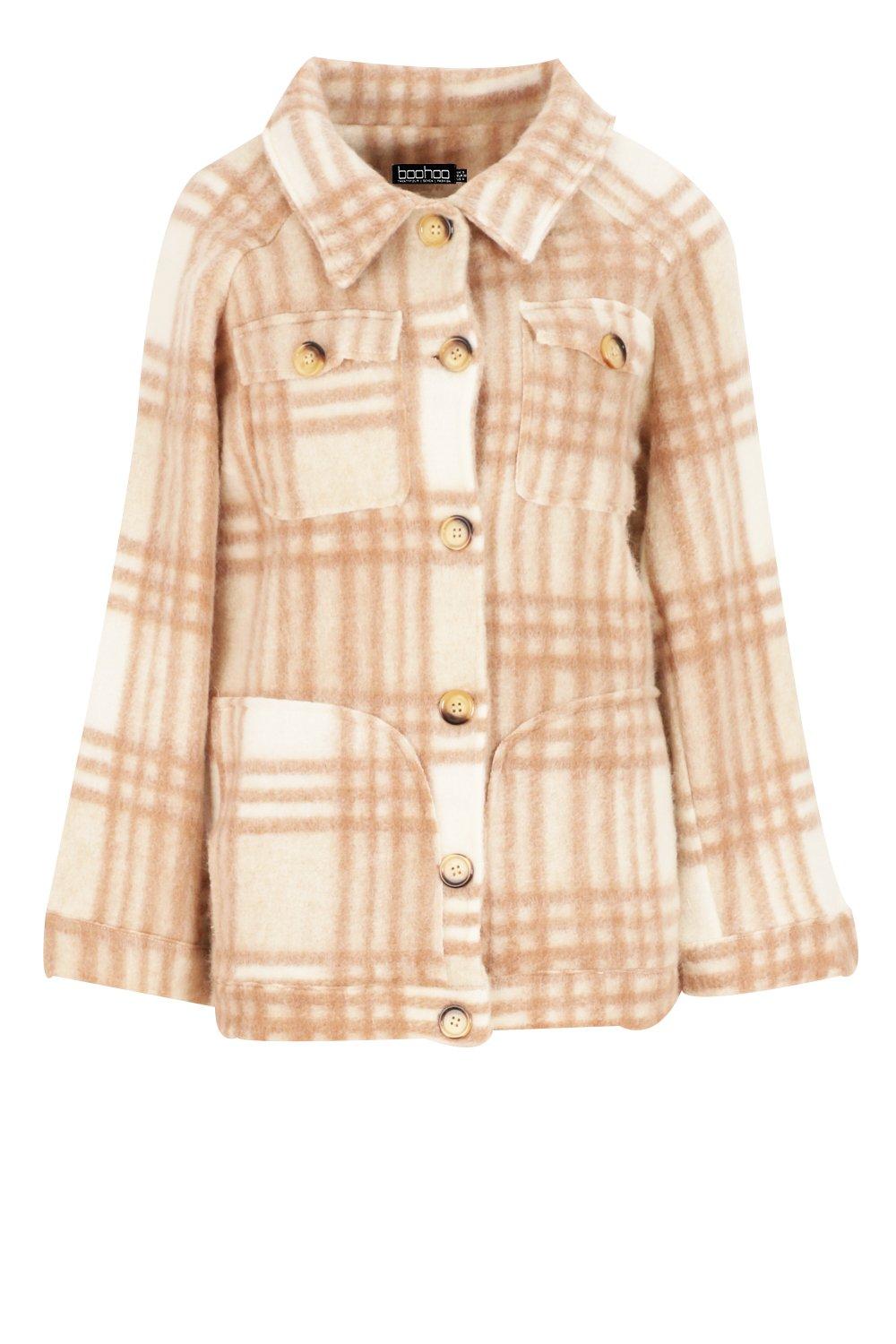 Oversized Check Brushed Wool Jacket boohoo IE