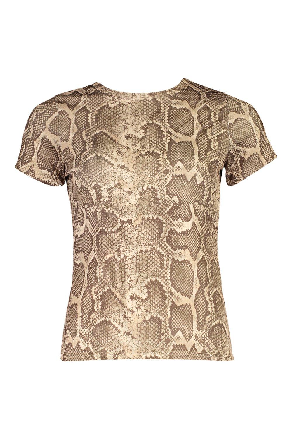 T shirt con maniche ad aletta e stampa pitonata