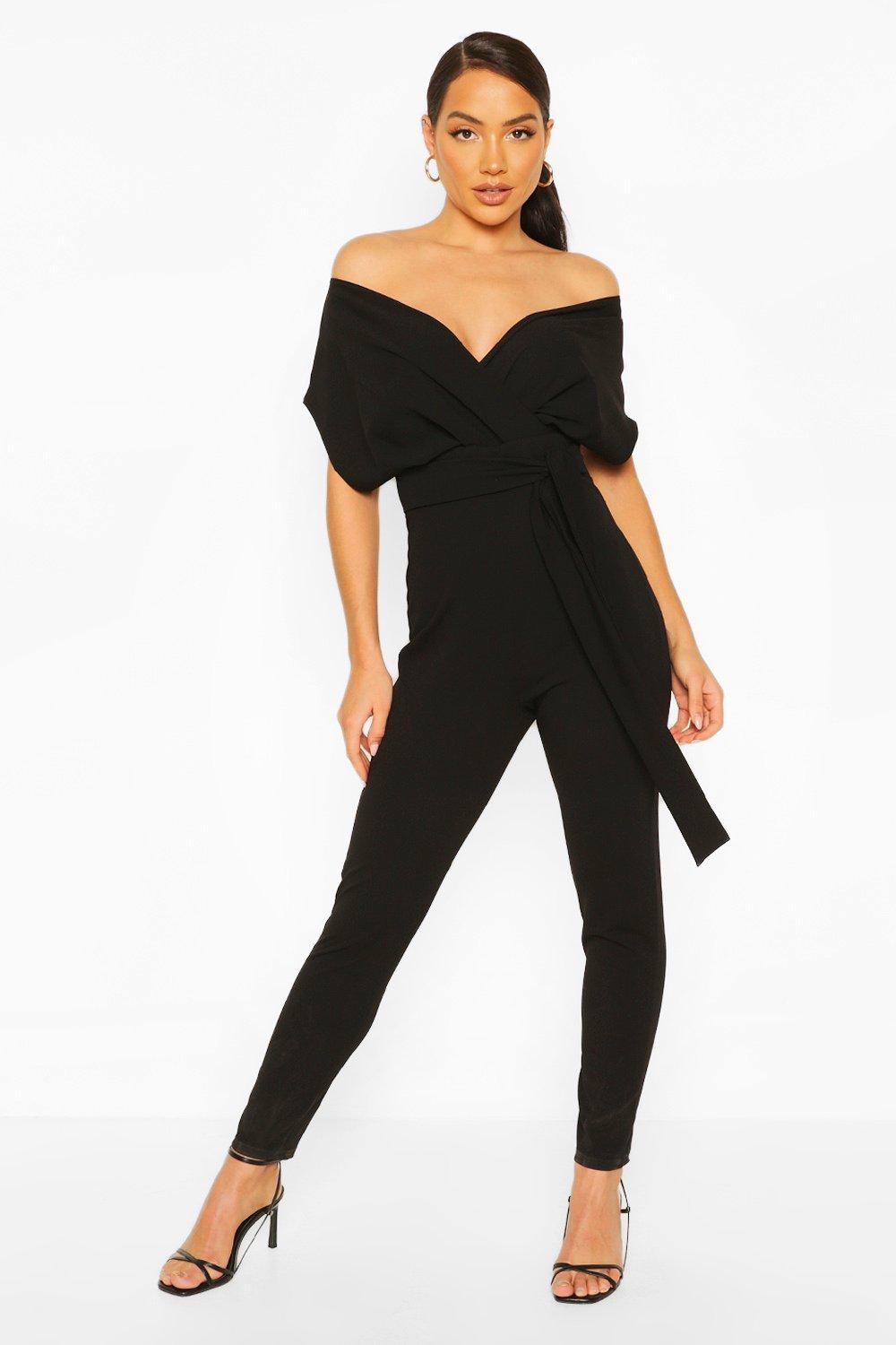 off the shoulder tie waist jumpsuit